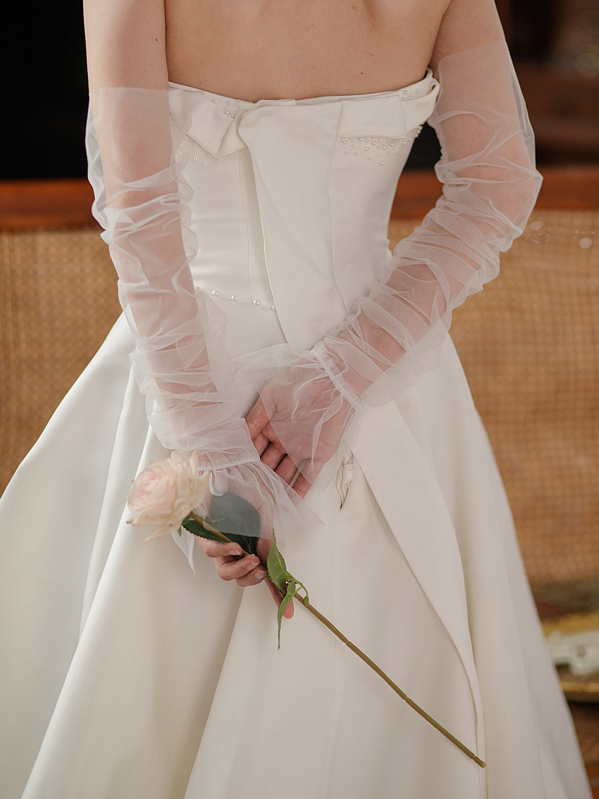 Simple Sheer Tulle Fingerless Long Sleeves